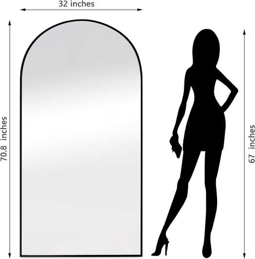 A2ZHOME 71" x 32" Black Arched Full Length Mirror with Stand – Aluminum Alloy, Shatter-Proof, Free Standing or Wall-Mounted
