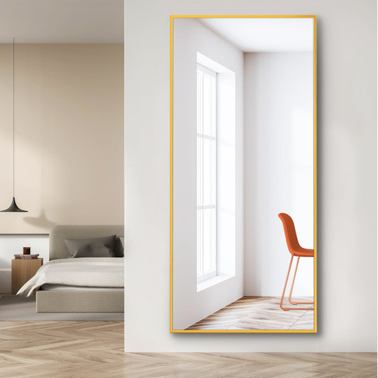 A2ZHOME 71" x 24" Gold Full Length Mirror with Stand – Aluminum Alloy, Shatter-Proof, Free Standing or Wall-Mounted
