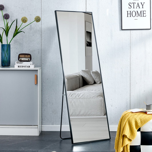 A2ZHOME 65" x 23" Black Full-Length Mirror – Aluminum Alloy Frame, Wall-Mounted or Floor-to-Ceiling