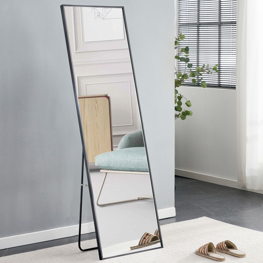 A2ZHOME 65" x 23" Black Full-Length Mirror – Aluminum Alloy Frame, Wall-Mounted or Floor-to-Ceiling