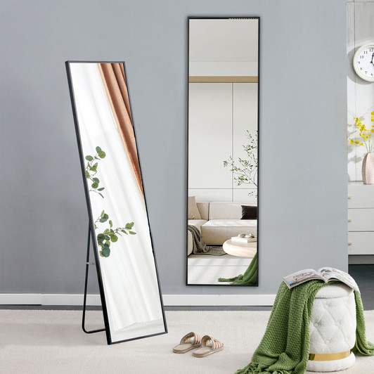 A2ZHOME 65" x 23" Black Full-Length Mirror – Aluminum Alloy Frame, Wall-Mounted or Floor-to-Ceiling