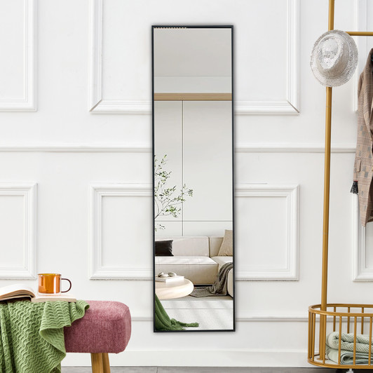 A2ZHOME 65" x 23" Black Full-Length Mirror – Aluminum Alloy Frame, Wall-Mounted or Floor-to-Ceiling