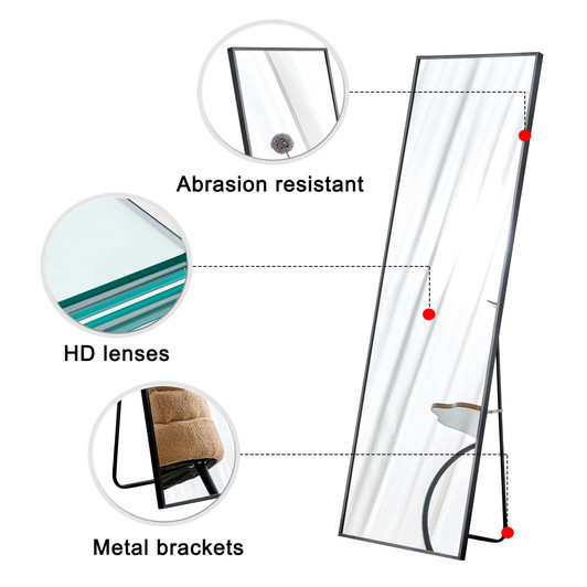 A2ZHOME 65" x 23" Black Full-Length Mirror – Aluminum Alloy Frame, Wall-Mounted or Floor-to-Ceiling