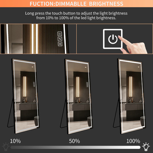 A2ZHOME LED Full-Length Mirror with Lights – Wide Standing, Tall Full Size, Large Floor Mirror for Bedroom