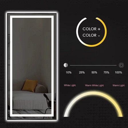 A2ZHOME LED Full-Length Mirror with Lights – Wide Standing, Tall Full Size, Large Floor Mirror for Bedroom