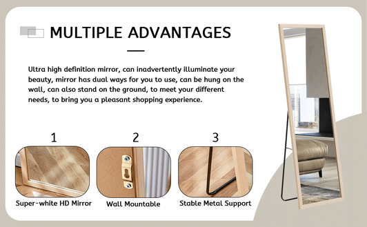 A2ZHOME Third Generation Full-Length Mirror with Thickened Border, 57.9" x 18.1", Dressing and Decorative Mirror for Bedroom, Entrance, Clothing Store