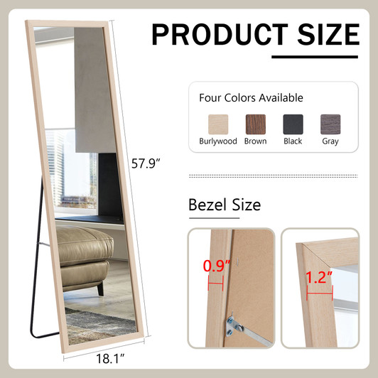 A2ZHOME Third Generation Full-Length Mirror with Thickened Border, 57.9" x 18.1", Dressing and Decorative Mirror for Bedroom, Entrance, Clothing Store
