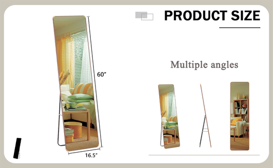 A2ZHOME 4th Generation Floor Standing Full-Length Mirror, 60" x 16.5", Wall-Mounted Bathroom Makeup Mirror, Bedroom Foyer, Clothing Store