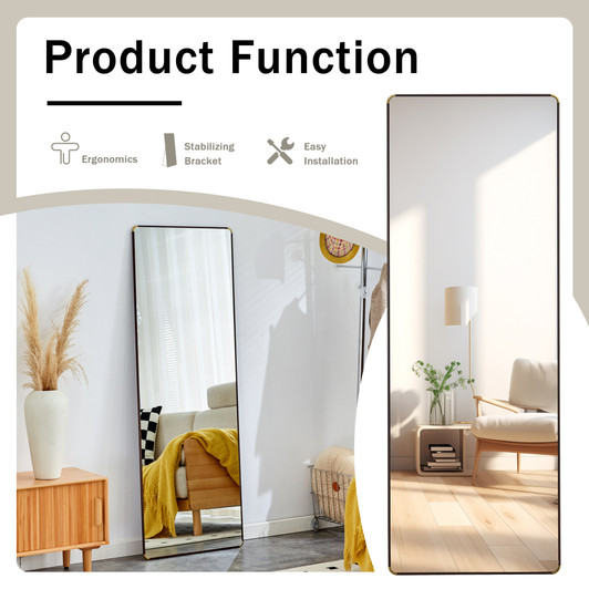 A2ZHOME 4th Generation Floor Standing Full-Length Mirror, 65" x 23.2", Wall-Mounted Bathroom Makeup Mirror, Bedroom Foyer, Clothing Store