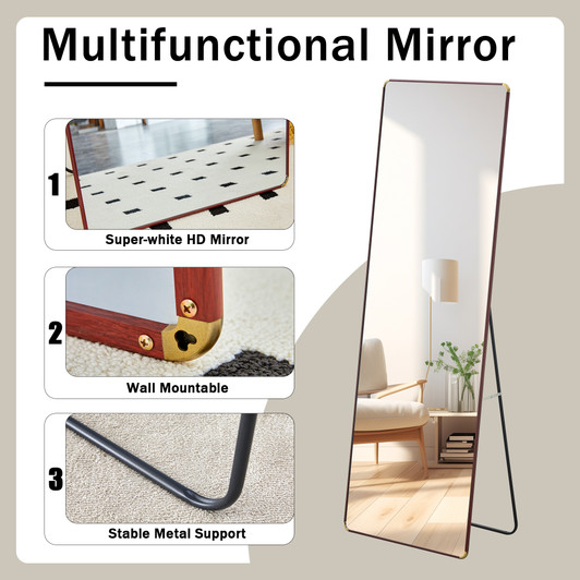 A2ZHOME 4th Generation Floor Standing Full-Length Mirror, 65" x 23.2", Wall-Mounted Bathroom Makeup Mirror, Bedroom, Foyer, Clothing Store