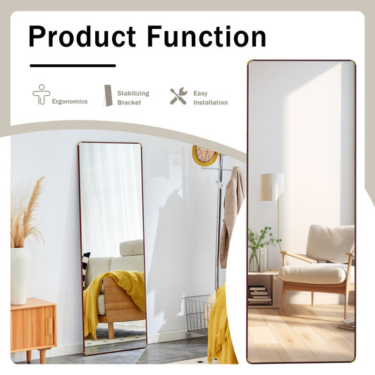 A2ZHOME 4th Generation Floor Standing Full-Length Mirror, 65" x 23.2", Wall-Mounted Bathroom Makeup Mirror, Bedroom, Foyer, Clothing Store