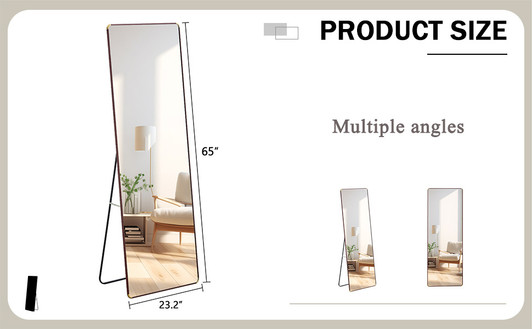A2ZHOME 4th Generation Floor Standing Full-Length Mirror, 65" x 23.2", Wall-Mounted Bathroom Makeup Mirror, Bedroom, Foyer, Clothing Store
