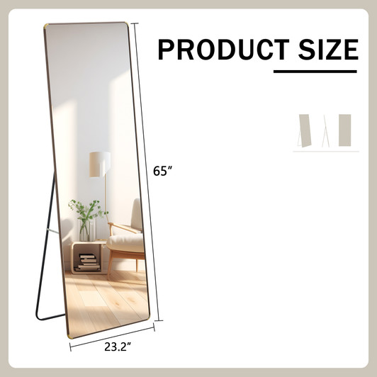 A2ZHOME 4th Generation Floor Standing Full-Length Mirror, 65" x 23.2", Wall-Mounted Mirror for Bathroom, Bedroom, Foyer, Clothing Store