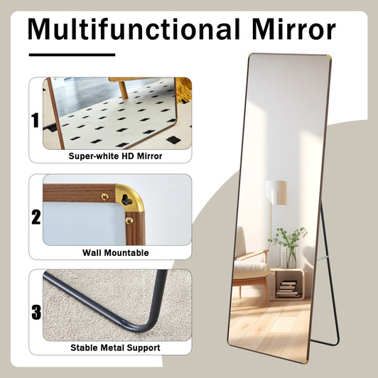 A2ZHOME 4th Generation Floor Standing Full-Length Mirror, 65" x 23.2", Wall-Mounted Mirror for Bathroom, Bedroom, Foyer, Clothing Store