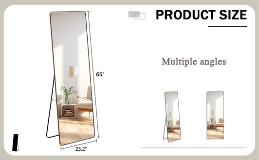 A2ZHOME 4th Generation Floor Standing Full-Length Mirror, 65" x 23.2", Wall-Mounted Mirror for Bathroom, Bedroom, Foyer, Clothing Store
