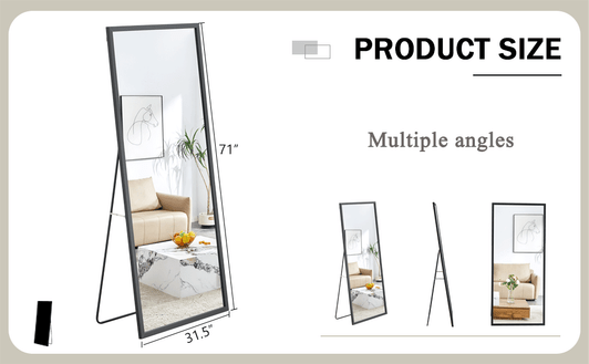 A2ZHOME Fourth Generation Black Solid Wood Frame Full-Length Mirror, 71" x 31.5", Floor Standing or Wall-Mounted Dressing Mirror for Bedroom, Porch, Clothing Store