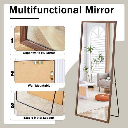 A2ZHOME Fourth Generation Solid Wood Frame Full-Length Mirror, 71" x 31.5", Floor Standing or Wall-Mounted Dressing Mirror for Bedroom, Porch, Clothing Store