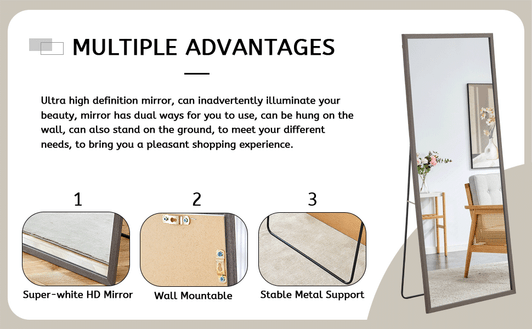 A2ZHOME Fourth Generation Solid Wood Frame Full-Length Mirror - 71" x 31.5"