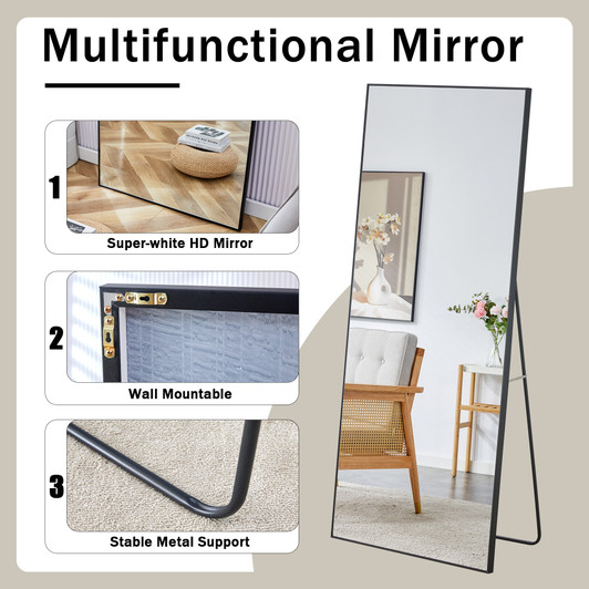A2ZHOME Fourth Generation Black Solid Wood Frame Full-Length Mirror - 71" x 31.4"