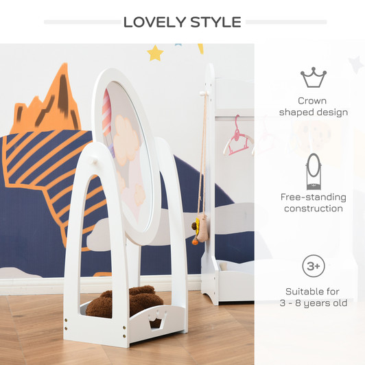 A2ZHOME Full Length Mirror for Children - Adjustable View for Dress-Up and Make-Up, White
