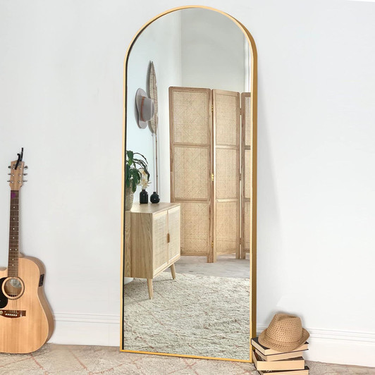 A2ZHOME Gold 65x22 Inch Metal Arch Stand Full-Length Mirror