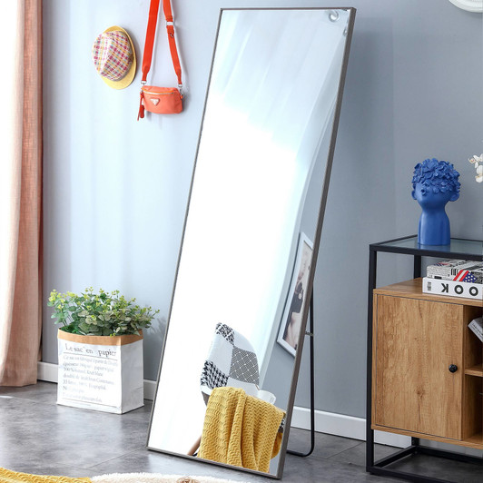A2ZHOME 3rd Generation Grey Solid Wood Frame Full-Length Mirror - 65" x 23"
