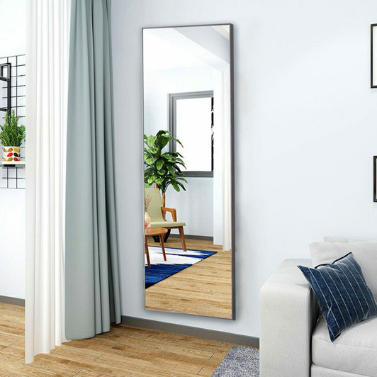 A2ZHOME 3rd Generation Grey Solid Wood Frame Full-Length Mirror - 65" x 23"