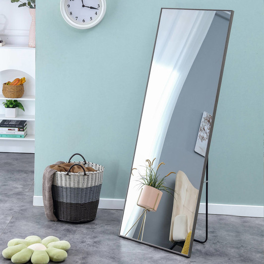 A2ZHOME 3rd Generation Grey Solid Wood Frame Full-Length Mirror - 65" x 23"