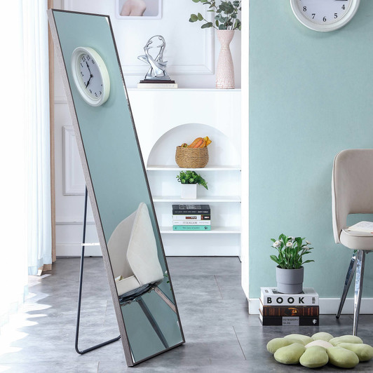 A2ZHOME 3rd Generation Grey Solid Wood Frame Full-Length Mirror - 65" x 23"