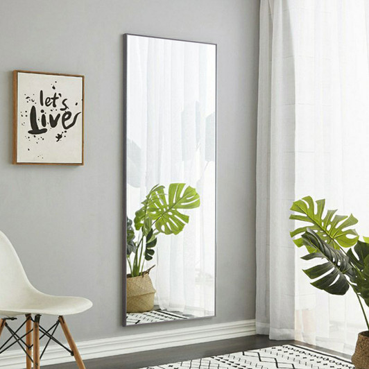 A2ZHOME 3rd Generation Grey Solid Wood Frame Full-Length Mirror - 65" x 23"