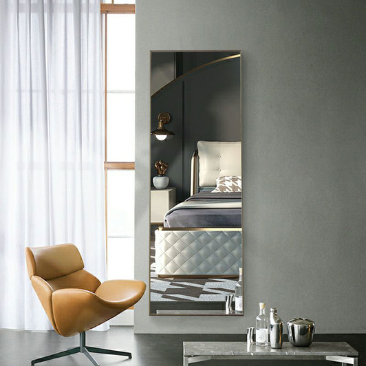 A2ZHOME 3rd Generation Grey Solid Wood Frame Full-Length Mirror - 65" x 23"