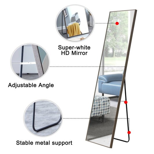 A2ZHOME 3rd Generation Grey Solid Wood Frame Full-Length Mirror - 65" x 23"
