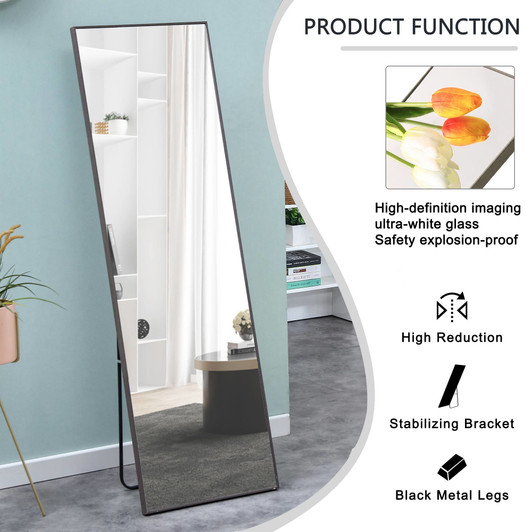 A2ZHOME 3rd Generation Grey Solid Wood Frame Full-Length Mirror - 65" x 23"