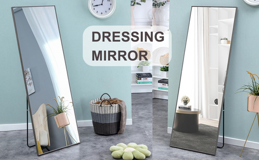 A2ZHOME 3rd Generation Grey Solid Wood Frame Full-Length Mirror - 65" x 23"