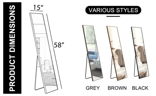 A2ZHOME 3rd Generation Grey Solid Wood Frame Full-Length Mirror - 65" x 23"