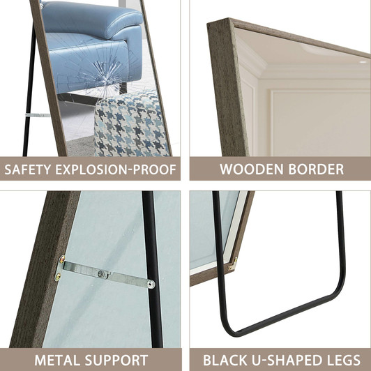 A2ZHOME 3rd Generation Grey Solid Wood Frame Full-Length Mirror - 65" x 23"