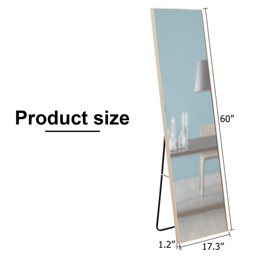 A2ZHOME 3rd Generation Light Oak Solid Wood Frame Full-Length Mirror - 60" x 17.3"