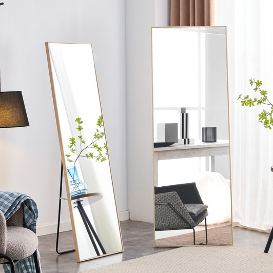 A2ZHOME 3rd Generation Light Oak Solid Wood Frame Full-Length Mirror - 60" x 17.3"