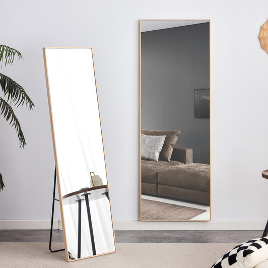A2ZHOME 3rd Generation Light Oak Solid Wood Frame Full-Length Mirror - 60" x 17.3"