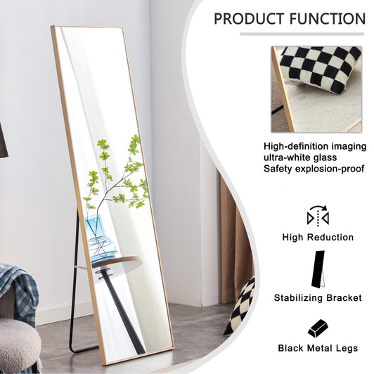 A2ZHOME 3rd Generation Light Oak Solid Wood Frame Full-Length Mirror - 60" x 17.3"