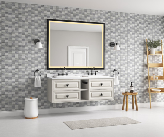 A2ZHOME 60" W x 48" H LED Lighted Bathroom Wall-Mounted Mirror with High Lumen & Anti-Fog Control