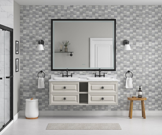 A2ZHOME 60" W x 48" H LED Lighted Bathroom Wall-Mounted Mirror with High Lumen & Anti-Fog Control