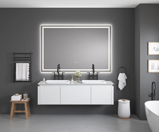 A2ZHOME 60" W x 48" H LED Lighted Wall-Mounted Mirror with High Lumen & Anti-Fog Control
