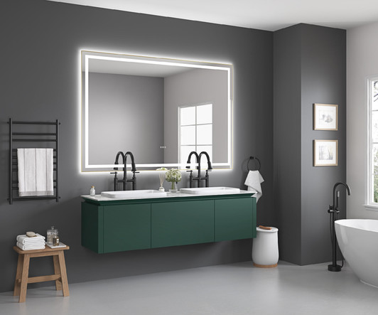 A2ZHOME 60" W x 48" H LED Lighted Wall-Mounted Mirror with High Lumen & Anti-Fog Control