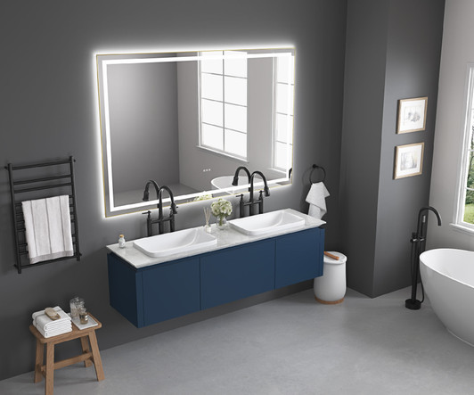 A2ZHOME 60" W x 48" H LED Lighted Wall-Mounted Mirror with High Lumen & Anti-Fog Control