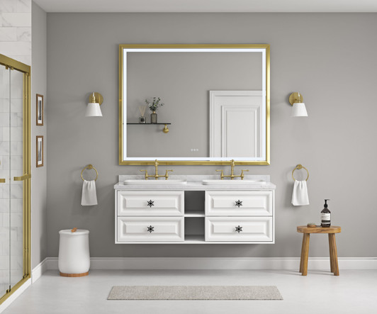 A2ZHOME 60" W x 48" H LED Lighted Wall-Mounted Mirror - High Lumen & Anti-Fog Control