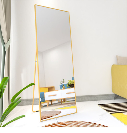 A2ZHOME Wall-Mounted Alloy Frame Full-Length Mirror - Golden