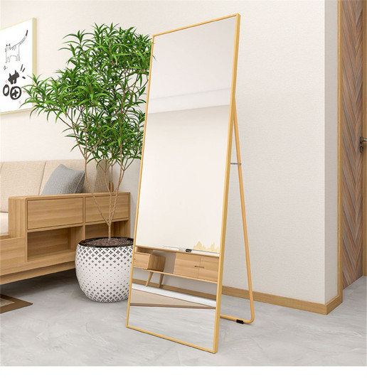 A2ZHOME Wall-Mounted Alloy Frame Full-Length Mirror - Golden