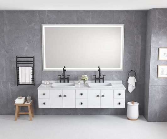 A2ZHOME 84" x 48" LED Lighted Wall-Mounted Mirror with High Lumen & Anti-Fog Control
