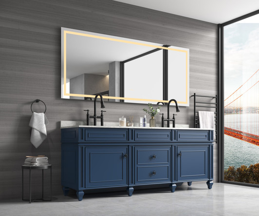 A2ZHOME 84" x 48" LED Lighted Wall-Mounted Mirror with High Lumen & Anti-Fog Control
